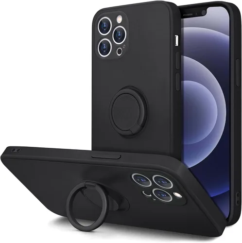 Vista 17 de Hython Funda para iPhone 12 Pro Max con Soporte de Anillo [Soporte Magnético Giratório de 360°] [Forro de Microfibra Suave] Borde Chapado en Oro