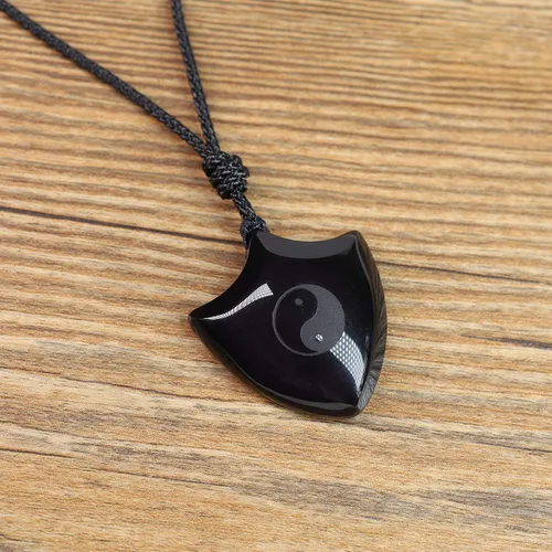 Vista 4 de COAI Collar de amuleto con colgante de obsidiana negra, Piedra, Obsidiana