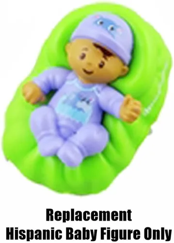 Vista 2 de Pieza de repuesto para la familia Fisher-Price Little People Big Helpers - FTL14 ~ Figura de bebé hispana de repuesto ~ Cesta verde ~ Traje morado