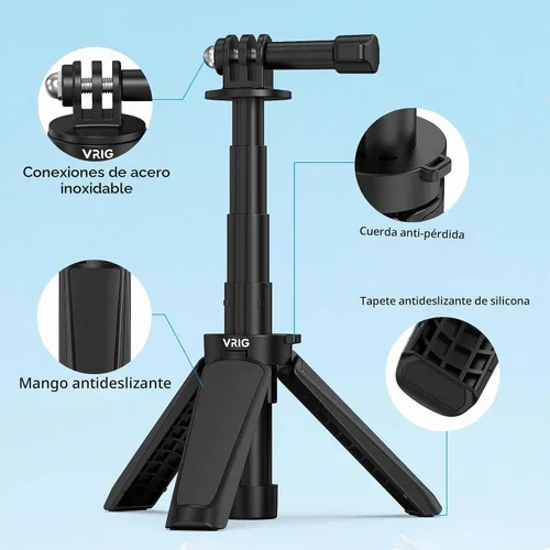 Vista 6 de VRIG TP29 Mini trípode extensible para cámara, portátil con mango pequeño, para cámara web de escritorio, selfie, trípode para DJI Osmo Action