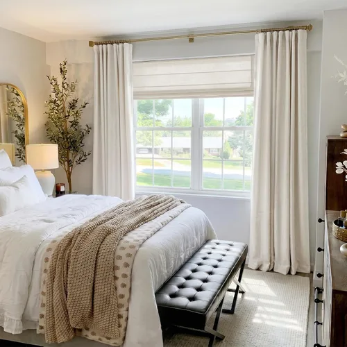 Vista 3 de Cortinas opacas completas para dormitorio de 63 pulgadas de largo, juego de 2 paneles, anillos de clip/bolsillo para barra, cortinas opacas de lino