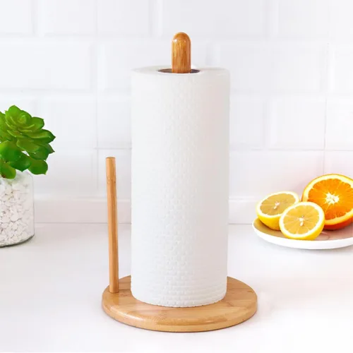 Vista 11 de Soporte para toallas de papel de madera de acacia, soporte para Toallero de papel antideslizante para cocina, baño, mesa de comedor, fácil