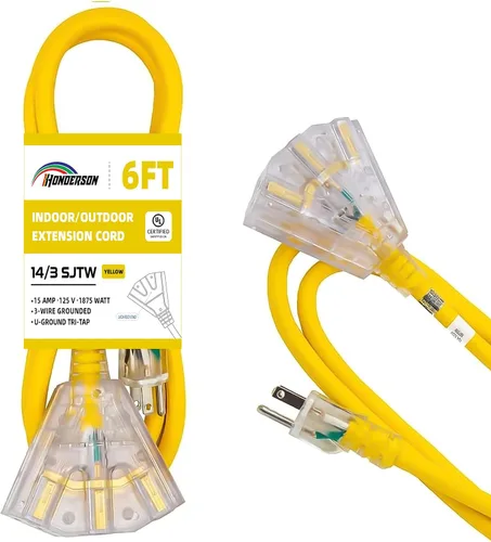 Vista 25 de Cable de extensión GFCI iluminado de 3 pies con 3 tomas de corriente, cable de extensión negro resistente SJTW 12/3 con enchufe a tierra de 3