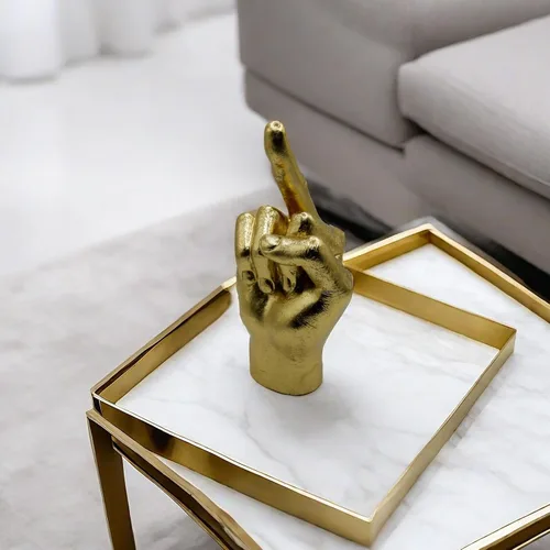 Vista 7 de DECOUE Gold Decor - Estatua de dedo de escultura de mano de gesto de resina - Decoración clásica para el hogar y escritorio - Dedo medio