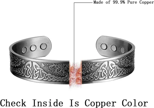 Vista 3 de MagEnergy Pulsera de cobre para hombre, árbol de la vida, 99.99 % de cobre puro con 3500 imanes Gauss, brazalete ajustable, joyería vikinga, regalos