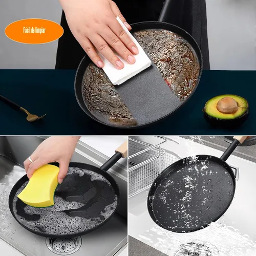Vista 7 de bodkar Sartén de 8 pulgadas para freír y saltear, sartén plana para crepas, parrilla ligera con mango de madera para cocinar al aire libre y en Negro