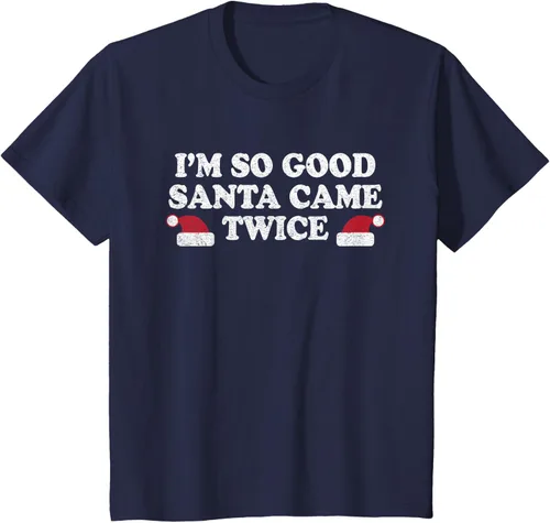 Vista 41 de Camiseta de Navidad con texto en inglés "I'm so good Santa came tware" Negro