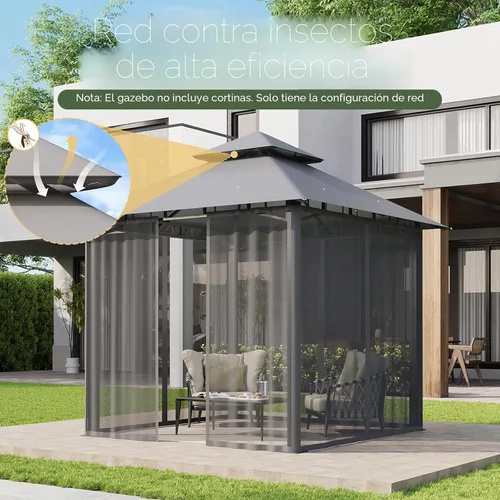Vista 8 de Aoxun Gazebo de 8 x 8 con doble techo y mosquitera, tienda de campaña para exteriores de alta resistencia, tienda de campaña para patio