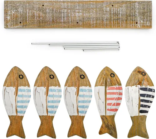 Vista 4 de ZENFUN 5 piezas de decoración de mesa de peces de madera, centro de mesa de verano oceánico, estatuas de animales marinos, letrero de pie, peces