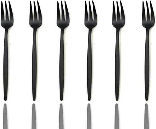 Vista 9 de JASHII Juego de 6 cucharas de acero inoxidable 304 negro mate con mango largo, juego de vajilla moderna para el hogar, cocina, regalo de fiesta