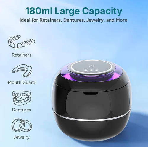 Vista 5 de Máquina limpiadora ultrasónica de retenedores – Limpiador dental de alta calidad de 42 kHz para dentaduras, retenedores, joyas y más – Tanque de 6.1