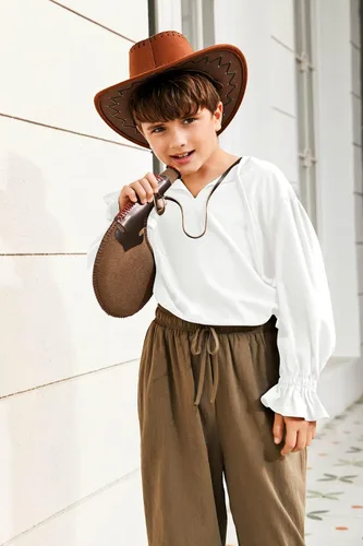 Vista 2 de Bbalizko Camisa de disfraz de pirata medieval para niños, renacentista, medieval, con volantes, manga larga, para Halloween, jacobita escocesa