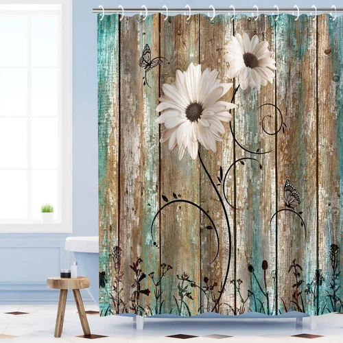 Vista 9 de RosieLily Cortina de ducha pequeña, 36 x 72 pulgadas, juego de cortinas de ducha rústicas, cortinas de ducha estilo granja americana para baño