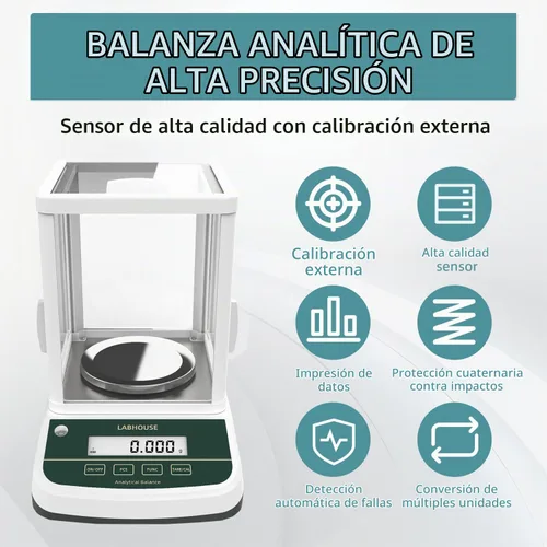 Vista 2 de Balanza analítica de laboratorio FA2003S, 7.05 oz/0.00004 oz, pantalla dual Alta precisión, calibración externa, legibilidad de 1 mg, escala