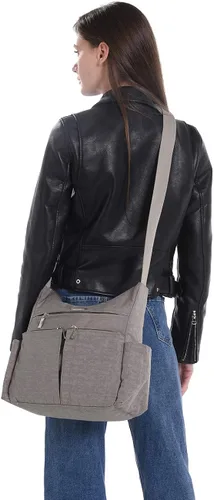 Vista 4 de MHCNLL Bolso bandolera antirrobo RFID para mujer, de nailon, impermeable, ligera, para el hombro