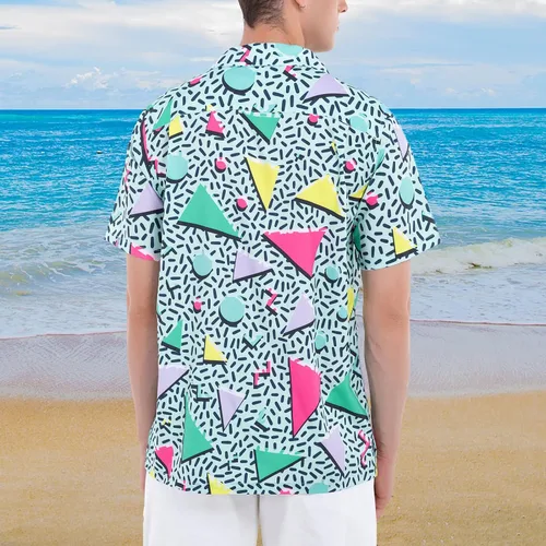 Vista 3 de Artsadd Camisa hawaiana de los años 80 y 90 para hombre camisa de manga corta con botones grandes y altos camisas de playa Aloha trajes de fiesta
