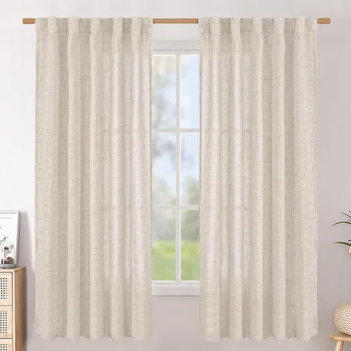 Vista 82 de BGment Cortinas cortas de lino marfil de 36 pulgadas de largo para ventanas de cocina, pequeñas cortinas texturizadas rústicas para café sobre