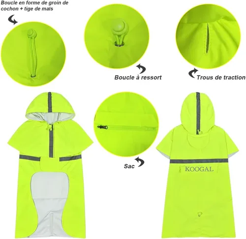 Vista 7 de Chaqueta Impermeable para Perros Poncho Ropa para Perros Impermeable para Mascotas para Perros de Tamaño Pequeño a Mediano (Amarillo Fluor, 2XL)