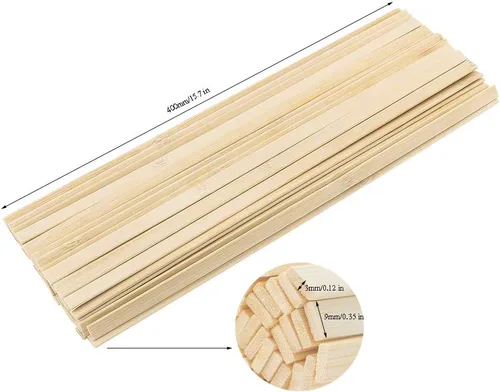 Vista 3 de 50 tiras de madera fina de bambú natural de 15.5 pulgadas de largo, palitos de balsa para manualidades, tablón de bambú para casa, aviones, barco