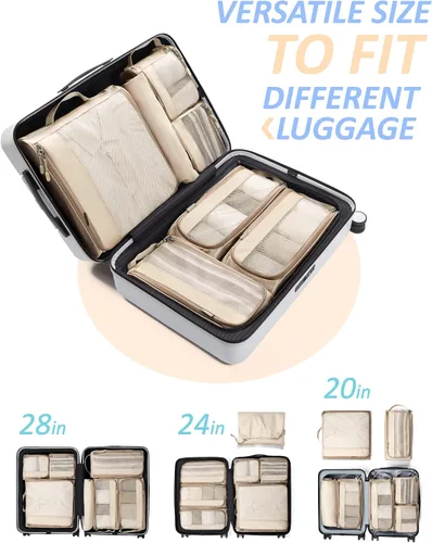 Vista 6 de BAGSMART - Juego de 7 cubos de embalaje para maletas esenciales de viaje, juego de bolsas organizadoras ligeras con bolsa de zapatos, cubos de viaje