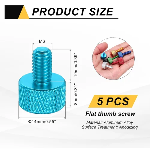 Vista 56 de MECCANIXITY 5 piezas M6x14mm Tornillos de pulgar estriado de cabeza plana, pernos de rosca completa de aleación de aluminio sólido para carcasas