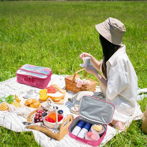 Vista 8 de Bolsa de almuerzo con lentejuelas con aislamiento de mano, bolsa de transporte espaciosa reutilizable, bolsa de transporte, kit de comida de viaje