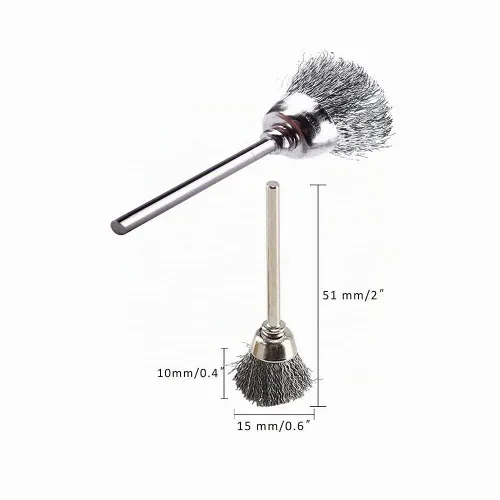 Vista 2 de Juego de cepillo de alambre de acero inoxidable grueso prensado con vástago de 1/8 pulgadas, rueda en forma de tazón, compatible con herramienta