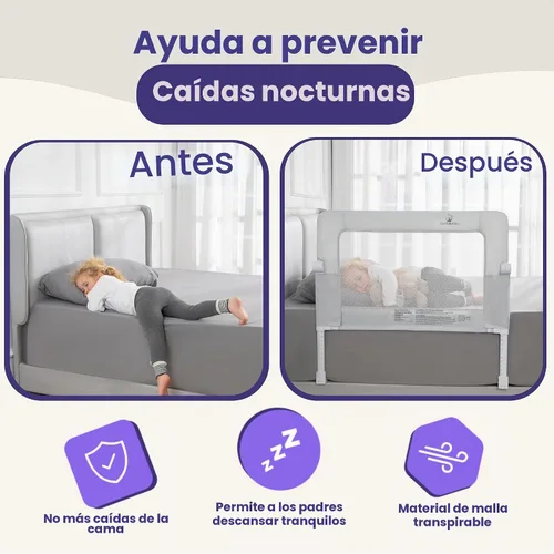 Vista 4 de ComfyBumpy Barandilla de cama ajustable premium para niños, guardia de seguridad que se balancea hacia abajo, altura ajustable de 62 cm–82 cm