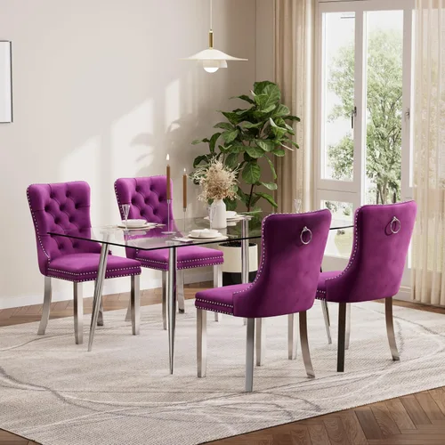 Vista 60 de Baysitone Juego de mesa de comedor de cristal de 51 pulgadas para 4, juego de 5 piezas de comedor moderno, mesa de cocina rectangular de vidrio