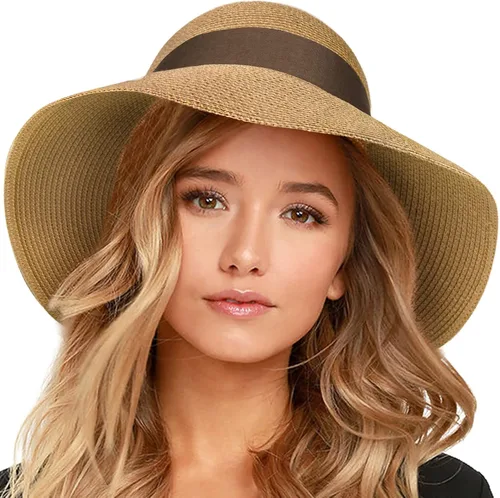 Vista 12 de FURTALK Sombrero de paja para mujer, con protección UV, plegable, plegable, para verano, con protección UV Negro