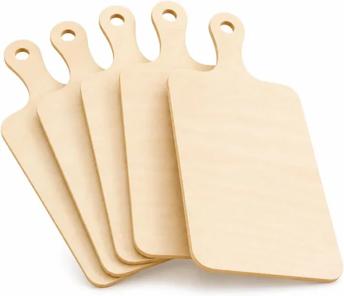 Vista 10 de Operitacx Mini bandeja de madera para cortar de 4.72 x 2.36 pulgadas, tabla de cortar de madera en blanco para pintar servir queso fruta aperitivos