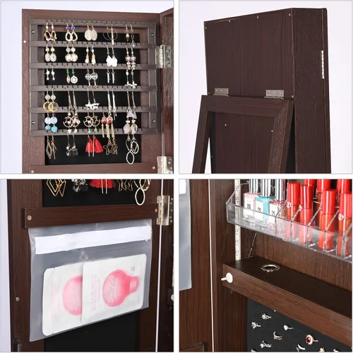 Vista 5 de HNEBC Espejo organizador de joyas con luz LED, rotación de 360, armario de joyería con espejo de puerta, armario de joyería con espejo de longitud