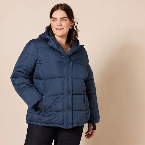 Vista 6 de Tienda Essentials - Abrigo abombado y pesado de manga larga con capucha para mujer (disponible en talla extragrande)
