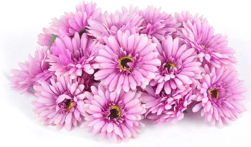 Vista 7 de 20 cabezas de margaritas artificiales, cabeza de flor de crisanto, gerbera para sombrero, pastel, decoración del hogar, coronas de pared de flores