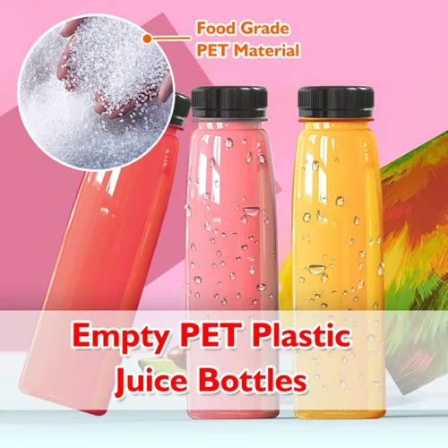 Vista 6 de Holotap 36 botellas de plástico para jugo de 10 onzas con tapas, botellas de plástico desechables transparentes a granel con tapas negras a prueba