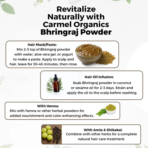 Vista 5 de CARMEL ORGANICS Bhringraj Polvo 8 onzas Pure & Natural, Ayurvedic Herbal Supplement, No Added Preservatives, Non-GMO, Traditionally Used for Hair