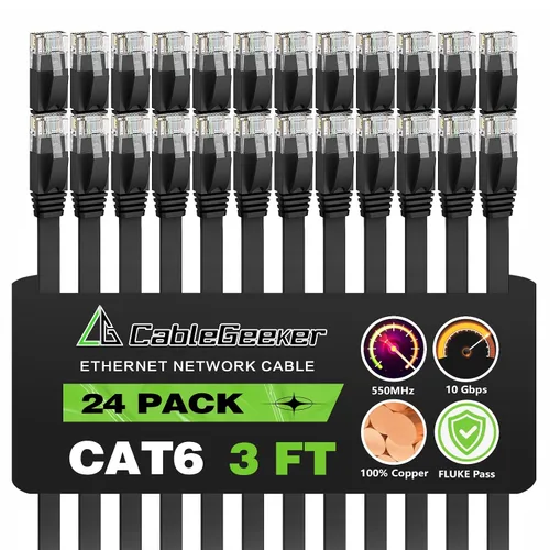 Vista 26 de Cable Ethernet Cat 6 de 1 pie (paquete de 10) (a un precio Cat5e pero mayor ancho de banda) Cables de red planos de Internet - Cable de conexión