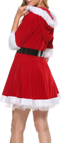 Vista 5 de Thorn Tree Disfraz de señora Claus de Santa Claus con capucha para mujer vestido de Navidad sexy para mujer ropa de dormir