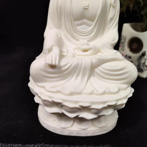 Vista 5 de Estatua de Buda Amitabha de 7.87 pulgadas, decoración zen, buda blanco sentado en loto, regalo de Feng Shui, figura de meditación para oficina