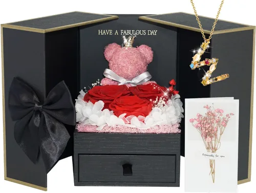Vista 12 de ADDWel Regalos de Rosas Preservadas para Novia - Lindo Regalo de Oso de Rosas Eternas para Mamá Mujeres, Regalos de Cumpleaños para Novia - Caja