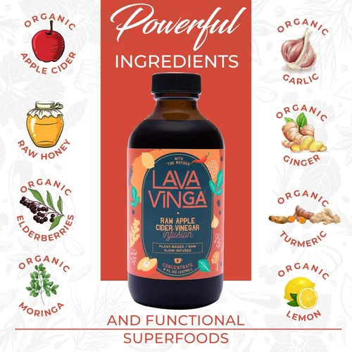 Vista 7 de VINGA Vinagre de sidra de manzana crudo de lava con moringa oleifera prensada en frío, 8 onzas, remedio natural para el resfriado y la gripe