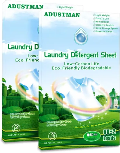 Vista 8 de Hojas de detergente para ropa (tiras) sin líquido, 62 cargas, frescas, ecológicas, hipoalergénicas, para pieles sensibles, sin plástico, suministros