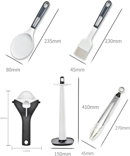 Vista 7 de Juego de utensilios de cocina de 13 piezas con soporte, herramientas de cocina de silicona, espátula ranurada, cuchara, espátula, espátula