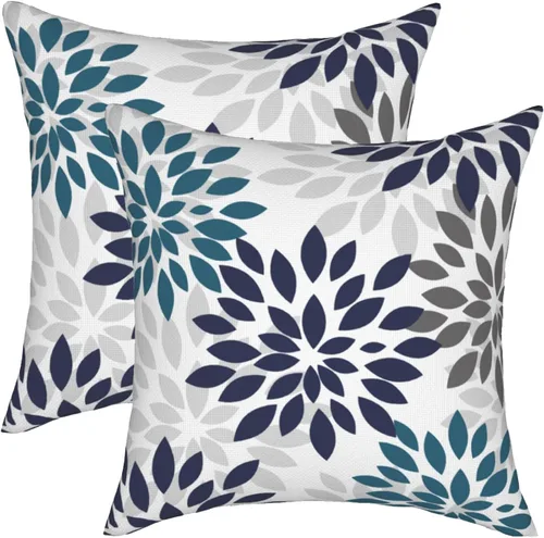 Vista 9 de Fundas de almohada azul marino y amarillo de 18 x 18 pulgadas, color verde azulado y gris, funda de almohada moderna con flores de dalia, 2 piezas