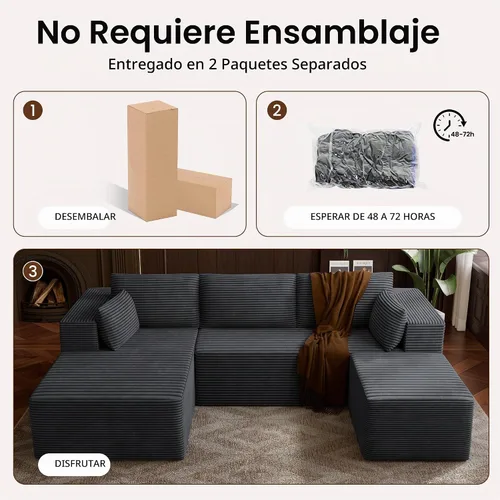 Vista 6 de Sofás seccionales sin hueso de 106 pulgadas para sala de estar, sofá modular en forma de U con asiento profundo, otomana extraíble, sofá de 4 plazas