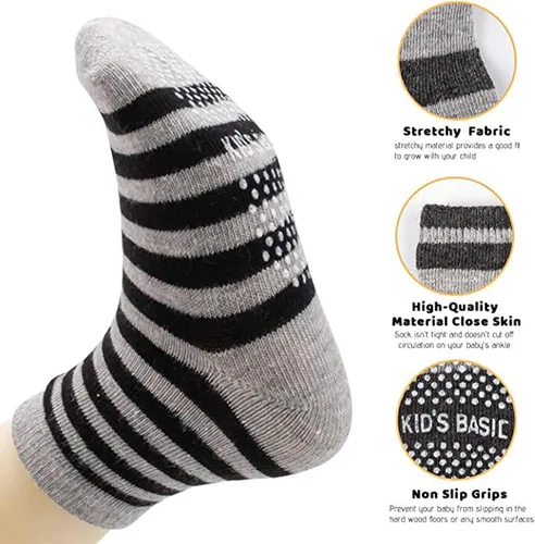 Vista 3 de Calcetines antideslizantes para bebé, 12 pares de calcetines de agarre de algodón, calcetines de agarre para bebé niño