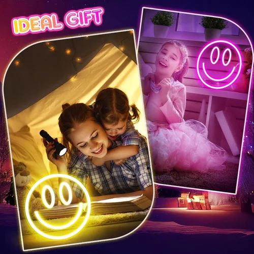 Vista 6 de Honoson 2 luces de neón faciales de 13 pulgadas, letreros de neón grandes alimentados por USB, lindas luces de sala de juegos para pared