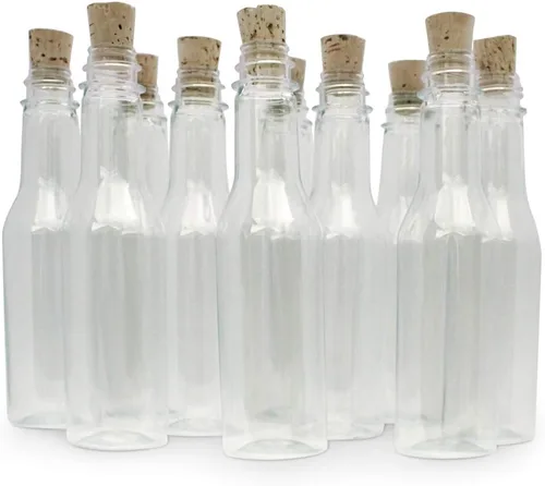 Vista 10 de Juego de 20 botellas de plástico y corchos, botellas de plástico PET transparente con corcho, botellas pequeñas con corcho y frascos pequeños