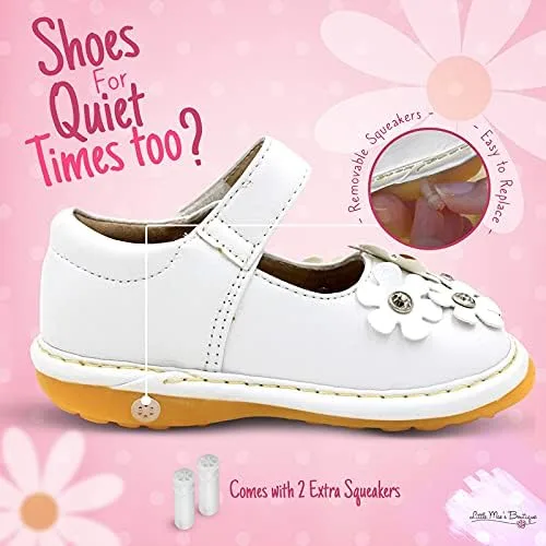 Vista 5 de Little Maes Boutique Mary Jane - Zapatos chirriantes para niñas pequeñas ideales para caminar con chirriador extraíble y correa ajustable zapatos