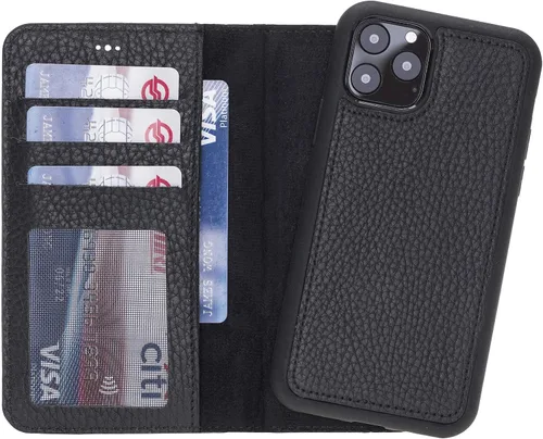 Vista 3 de HARDISTON Funda de piel auténtica hecha a mano compatible con iPhone 11 Pro de 5.8 pulgadas, funda magnética desmontable con tarjeteros - bordes